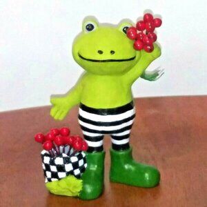 Frog statue resin Black white stripes designer inspired indoor/outdoor decor